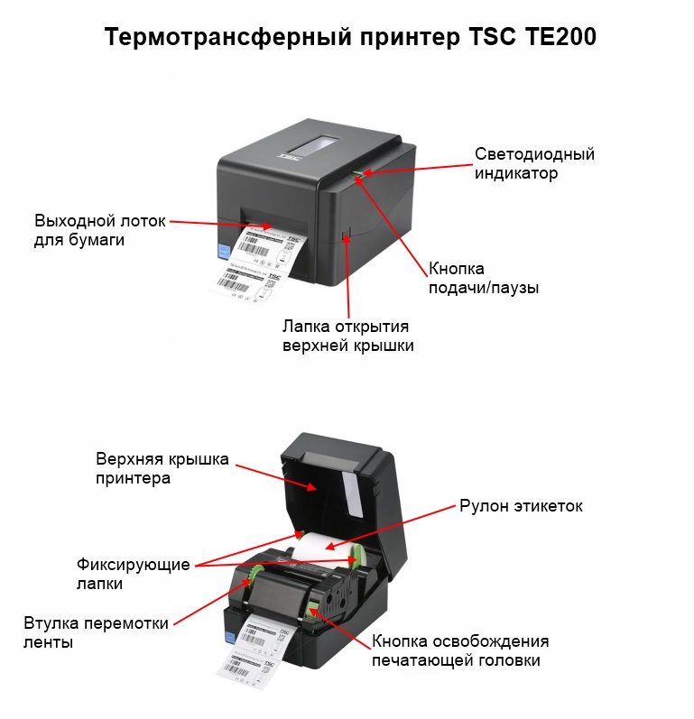Назначение основных модулей принтера TSC TE-200