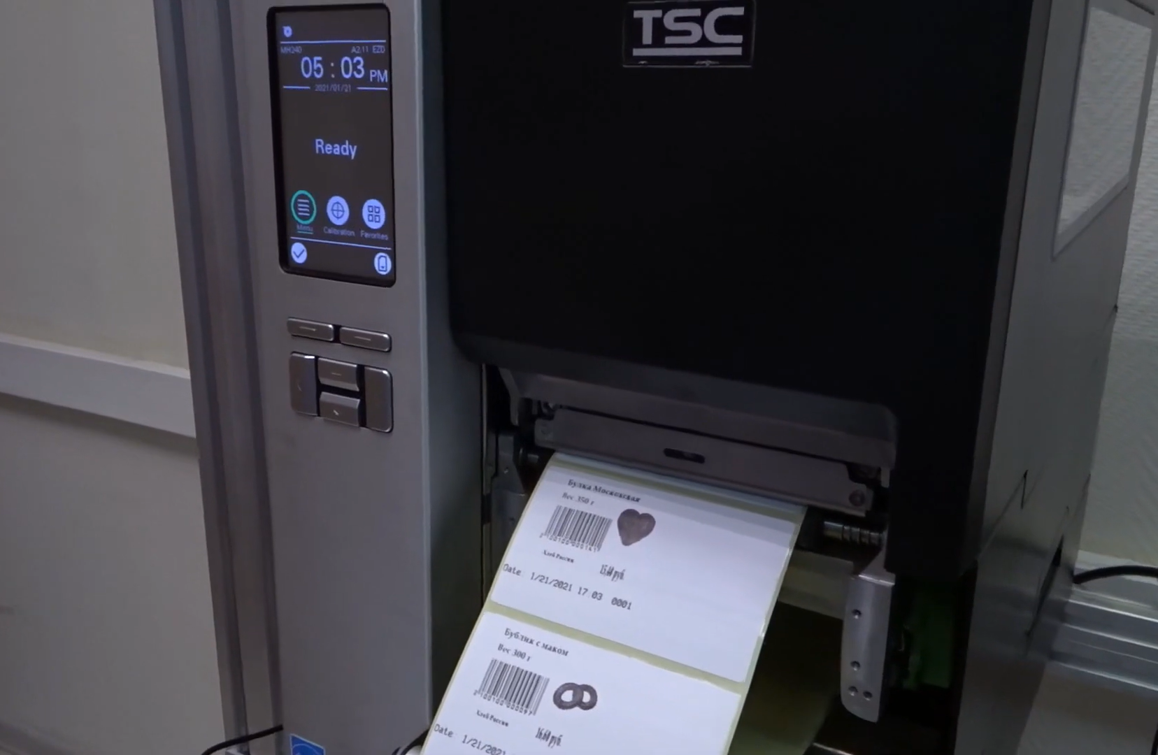 Пример работы принтера TSC- выход этикетки