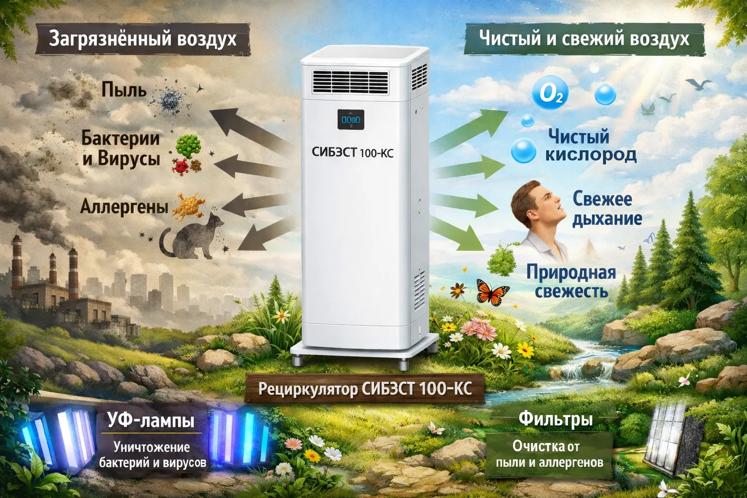 Схема работы рециркулятора СИБЭСТ 100КС от Штрих-Маркет Схема работы рециркулятора СИБЭСТ 100КС от Штрих-Маркет